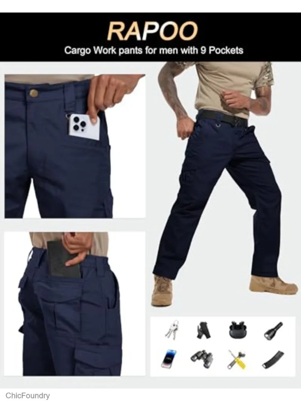 Ripstop Water Resistant Cargo Tactical Pants with 9 Pockets for Work Hiking